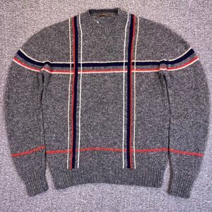 VTG Thane Shetland Wool Sweater Mens Large Gray Ragg Speckled Stripes Grandpa